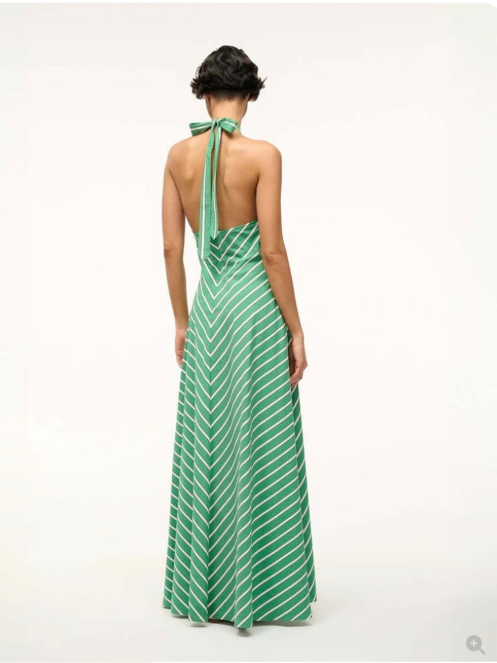 STAUD Dawn Seaweed Stripe Halter Maxi Dress Green White M - Picture 3 of 9